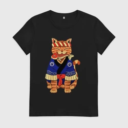 Женская футболка хлопок Японский кот удачи манэки нэко