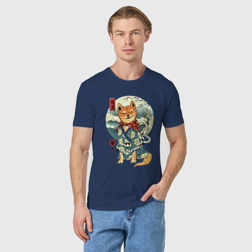 Мужская футболка хлопок Акита сибу Шиба ину собака, цвет темно-синий - фото 3