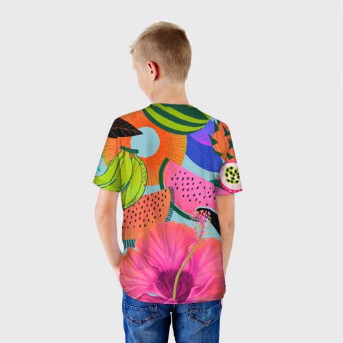 Детская футболка 3D Цветочный, фруктовый, тропический паттерн, цвет 3D печать - фото 4
