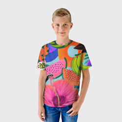 Детская футболка 3D Цветочный, фруктовый, тропический паттерн - фото 2