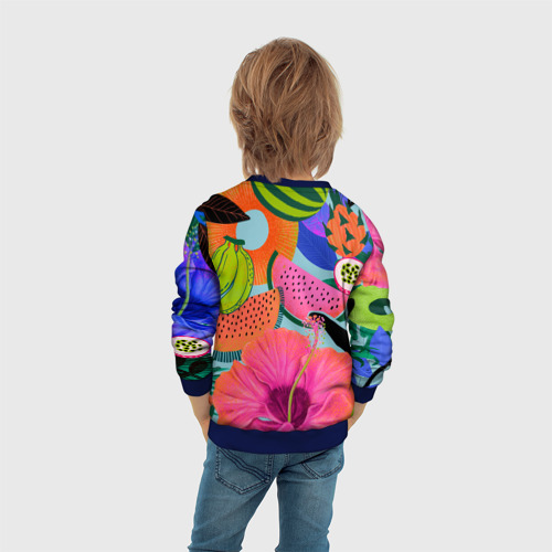 Детский свитшот 3D с принтом Цветочный, фруктовый, тропический паттерн, вид сзади #2