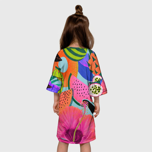 Детское платье 3D с принтом Цветочный, фруктовый, тропический паттерн, вид сзади #2