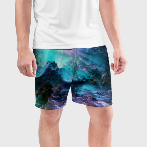 Мужские шорты спортивные с принтом Спящий космос, фото на моделе #1