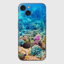 Чехол для iPhone 15 силиконовый с защитой камеры Дно морское