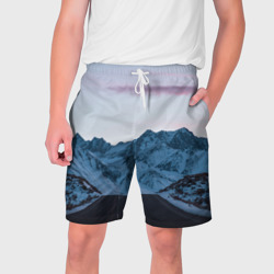 Мужские шорты 3D Белые зимние горы с дорогой