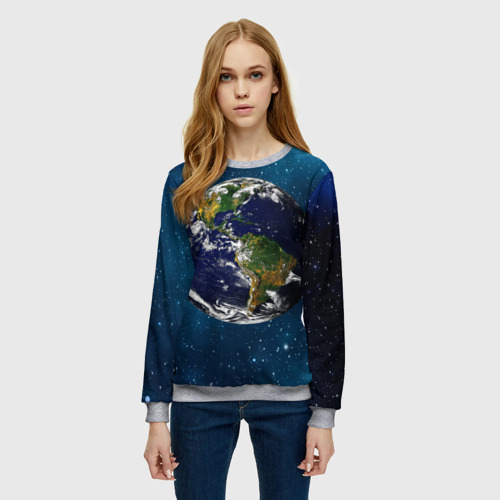Женский свитшот 3D с принтом Планета Земля, фото на моделе #1