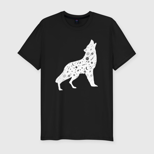 Мужская футболка хлопок Slim с принтом Созвездие волка - волк из звезд, вид спереди #2
