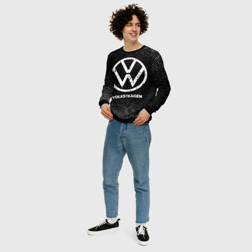 Мужской свитшот 3D с принтом Volkswagen с потертостями на темном фоне, вид сбоку #3