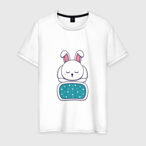 Мужская футболка хлопок с принтом Спящий зайчишка, вид спереди #2
