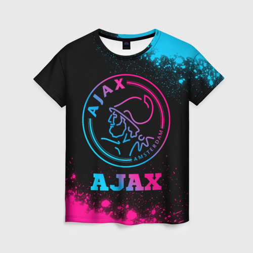 Женская футболка 3D с принтом Ajax - neon gradient, вид спереди #2