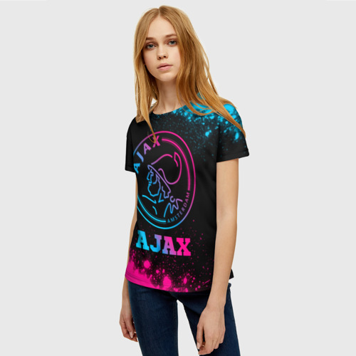 Женская футболка 3D с принтом Ajax - neon gradient, фото на моделе #1