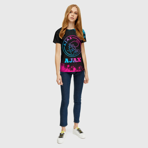 Женская футболка 3D с принтом Ajax - neon gradient, вид сбоку #3