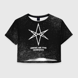 Женская футболка Crop-top 3D Bring Me the Horizon с потертостями на темном фоне