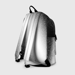 Рюкзак с принтом Lindemann glitch на светлом фоне: символ, надпись для любого человека, вид сзади №1. Цвет основы: белый