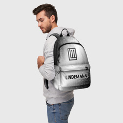Рюкзак с принтом Lindemann glitch на светлом фоне: символ, надпись для любого человека, вид спереди №2. Цвет основы: белый