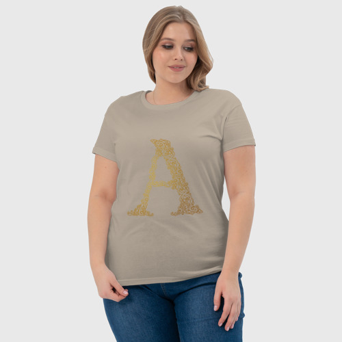 Женская футболка хлопок Заглавная первая буква имени А, цвет миндальный - фото 6