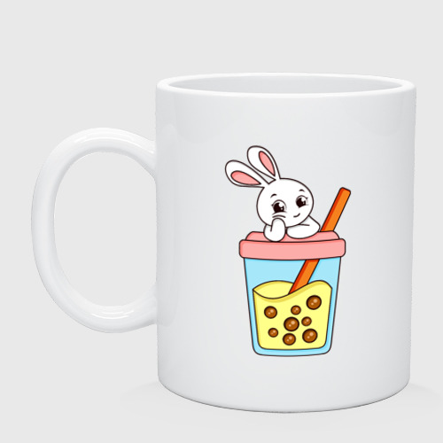 Кружка керамическая с принтом Кролик с напитком, вид спереди #2