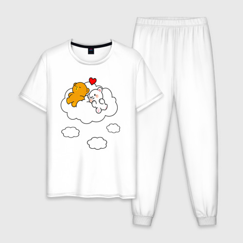 Мужская пижама из хлопка с принтом Влюбленные медвежата на облаке, вид спереди №1