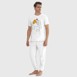 Пижама с принтом Влюбленные медвежата на облаке для мужчины, вид на модели спереди №3. Цвет основы: белый