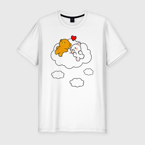 Мужская футболка хлопок Slim Влюбленные медвежата на облаке, цвет белый