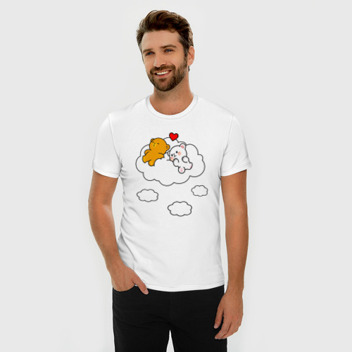 Мужская футболка хлопок Slim Влюбленные медвежата на облаке, цвет белый - фото 3