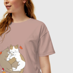 Женская футболка хлопок Oversize Кошачья семья - фото 2