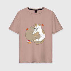 Женская футболка хлопок Oversize Кошачья семья