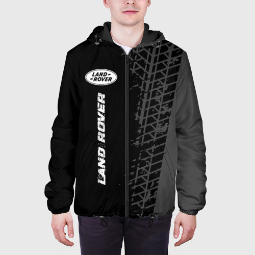 Мужская куртка 3D Land Rover Speed на темном фоне со следами шин: по-вертикали, цвет 3D печать - фото 4