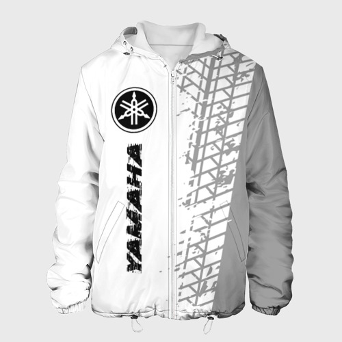 Мужская куртка 3D Yamaha Speed на светлом фоне со следами шин: по-вертикали, цвет 3D печать