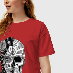 Женская футболка хлопок Oversize Двуликий santa muerte - фото 2