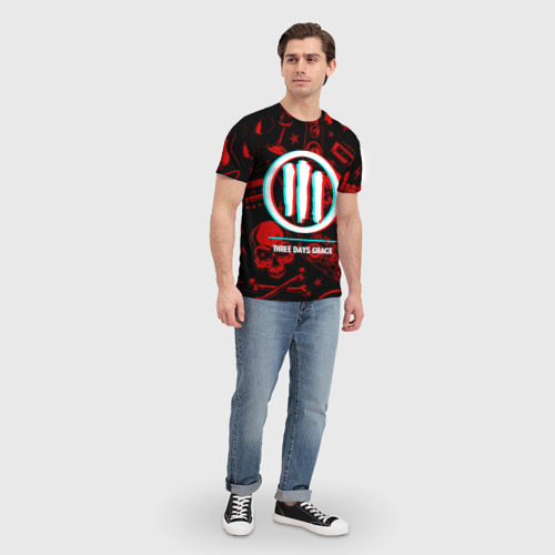 Мужская футболка 3D Three Days Grace rock glitch, цвет 3D печать - фото 5