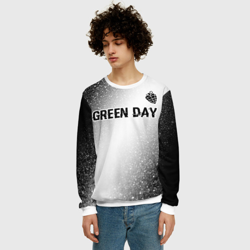 Мужской свитшот 3D с принтом Green Day glitch на светлом фоне: символ сверху, фото на моделе #1