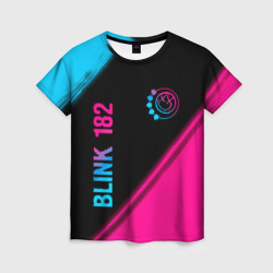 Женская футболка 3D Blink 182 - neon gradient: надпись, символ