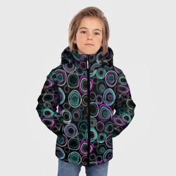 Зимняя куртка для мальчиков 3D Узор ретро круги и кольца на черном фоне - фото 2