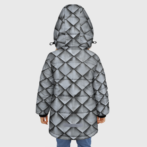 Зимняя куртка для девочек 3D Металлическая черепица - текстура, цвет черный - фото 4