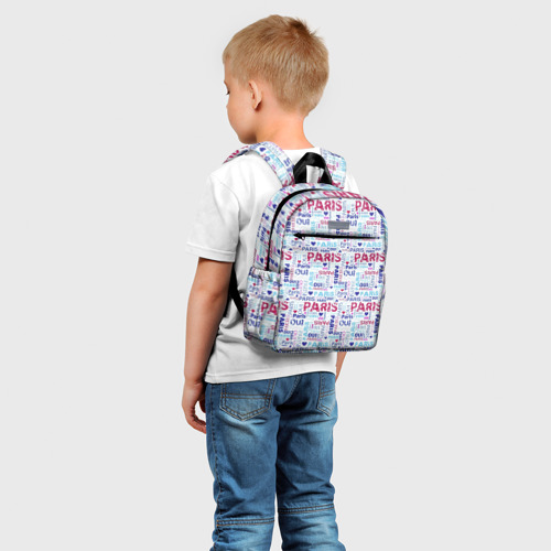 Детский рюкзак 3D с принтом Парижская бумага с надписями - текстура, фото на моделе #1