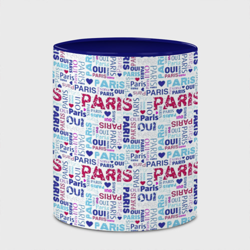 Кружка с полной запечаткой Парижская бумага с надписями - текстура, цвет белый + синий - фото 4