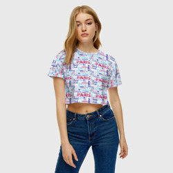 Женская футболка Crop-top 3D Парижская бумага с надписями - текстура - фото 2