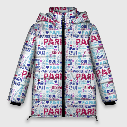 Женская зимняя куртка Oversize Парижская бумага с надписями - текстура, цвет черный