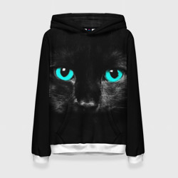Женская толстовка 3D Чёрный кот с бирюзовыми глазами