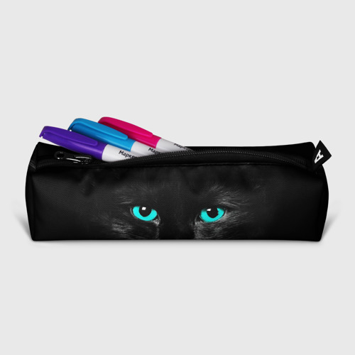 Пенал школьный 3D Чёрный кот с бирюзовыми глазами - фото 3