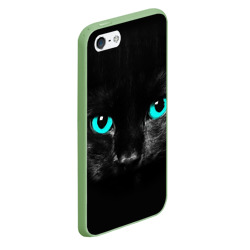 Чехол для iPhone 5/5S матовый Чёрный кот с бирюзовыми глазами - фото 2