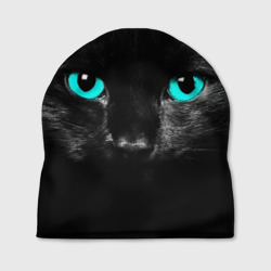 Шапка 3D Чёрный кот с бирюзовыми глазами