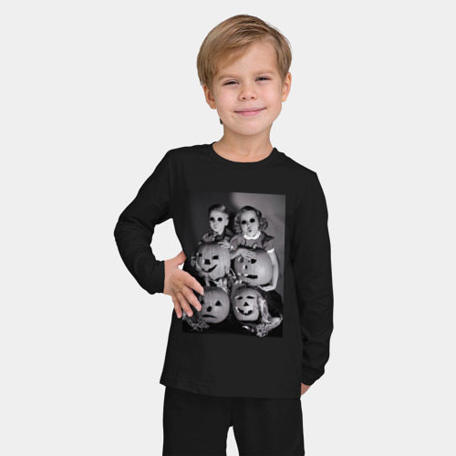 Детская пижама с лонгсливом хлопок с принтом Криповые детки хэллоуин, фото на моделе #1
