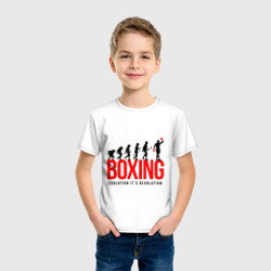 Футболка с принтом Boxing evolution для ребенка, вид на модели спереди №2. Цвет основы: белый