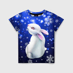 Детская футболка 3D Белый кролик в снежинках