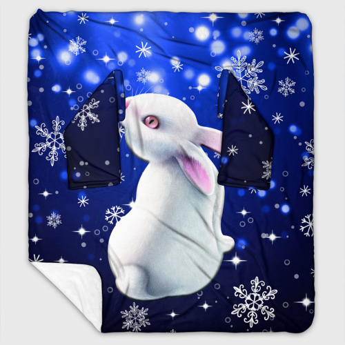 Плед с рукавами с принтом Белый кролик в снежинках, вид спереди №1
