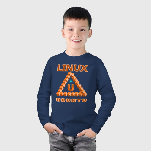 Детский лонгслив хлопок с принтом Линукс LINUX ubuntu, фото на моделе #1