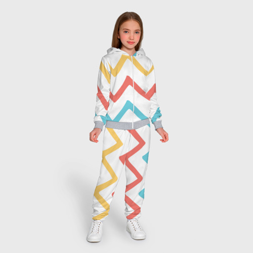 Детский 3D костюм с принтом Волнообразные жёлтые, красные и синие линии, вид сбоку #3