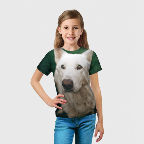 Детская футболка 3D Бeлый пёс, цвет 3D печать - фото 5